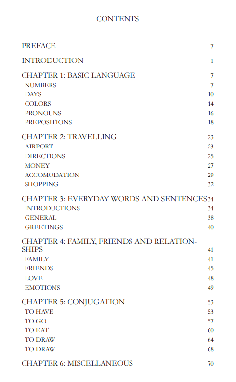Table of contents of the lebanese arabic phrasebook vol 1